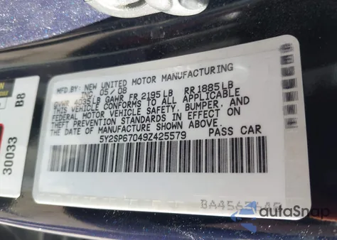 2009 Pontiac Vibe из США, поврежденный, VIN 5Y2SP67049Z425579